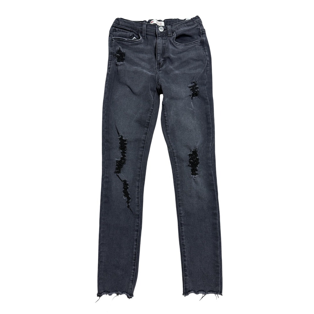 Levis 720 High Rise Super Skinny Jeans Girls 12 Gray Distressed Raw Hem Stretch